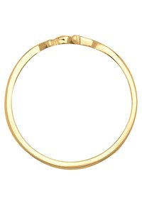 Guldbangle armbånd med en glat, poleret overflade, der har et stilrent, cirkulært design og en sikker låseanordning.