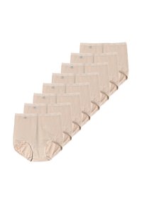 Set di dieci mutande in cotone beige, con una fascia elastica morbida e un design liscio e senza cuciture. Senza motivi o dettagli visibili.
