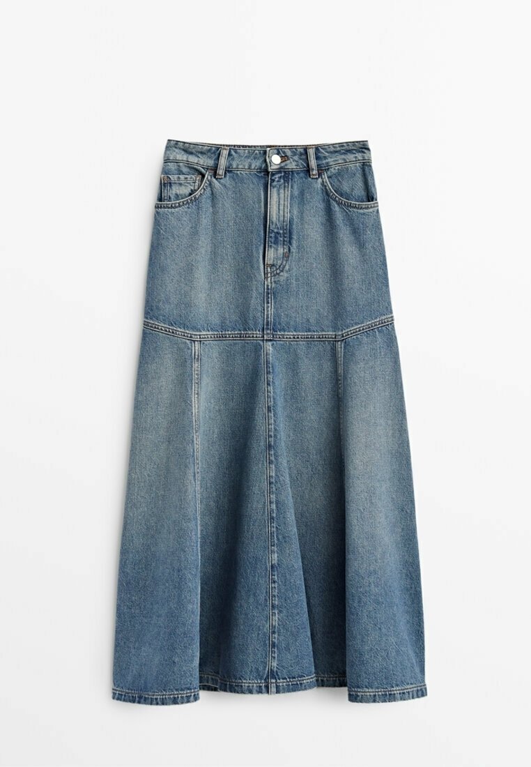 ★Massimo Dutti★ Unbalanced denim midi skirt Massimo dutti denim skirt clearance