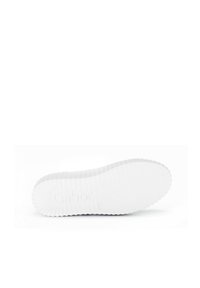 Semelle de sneaker blanche avec des rainures texturées. Comprend le logo "Gabor" en relief. Matériau en caoutchouc lisse, design plat et bords arrondis.