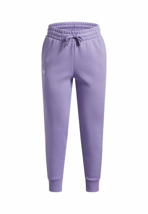 Pantalons de survêtement violets en mélange de coton, dotés d'une taille élastique avec cordon de serrage, de poignets côtelés et d'un accent logo sur le côté.