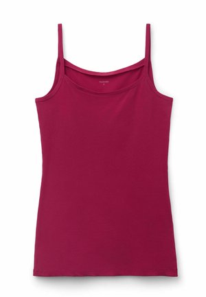Dames mouwloze magenta tanktop met dunne bandjes en een ronde hals, maat small.