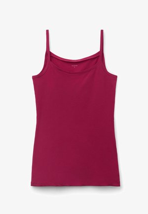 Dames mouwloze magenta tanktop met dunne bandjes en een ronde hals, maat small.