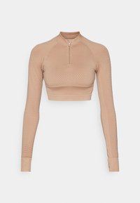 CROPPED SEAMLESS LONG SLEEVE TOP WITH 1/4 ZIP AND RACER BACK - Top s dlouhým rukávem - dark brown