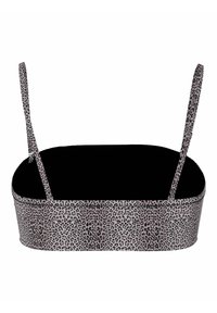 Soutien-gorge brassière à imprimé léopard avec fines bretelles réglables et un décolleté droit, vu de dos sur fond blanc.