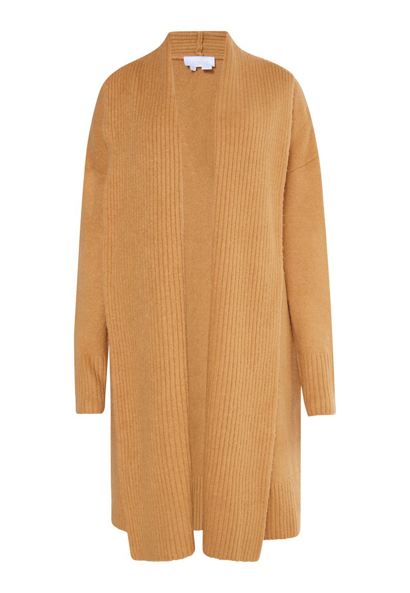 Cardigan lungo e aperto sul davanti, con un design testurizzato e a coste. Materiale in maglia morbido color cammello, con maniche lunghe e vestibilità comoda.