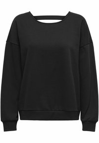 Zwarte sweatshirt van zachte stof, met een ronde halslijn en een horizontale uitsnede, verlaagde schouders en geribde manchetten en zoom.