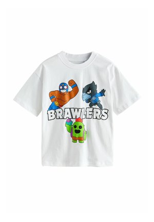 White T-shirt featuring three colorful cartoon characters and the word "BRAWLERS" in bold letters across the front.
