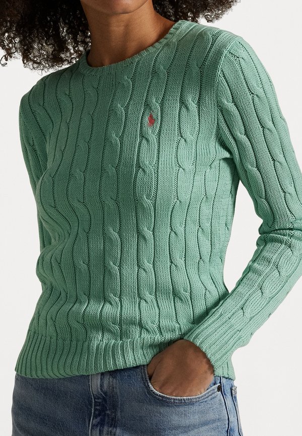 Cable Knit Cotton Crewneck Sweater - Jumper - celadon2