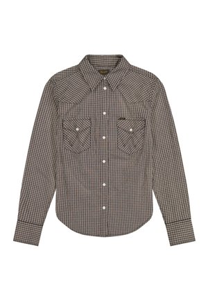 Πουκάμισο με μακριά μανίκια και κουμπιά, με καρώ μοτίβο, μυτερό γιακά, δύο μπροστινές τσέπες στο στήθος με κουμπιά και στρογγυλεμένη βάση.