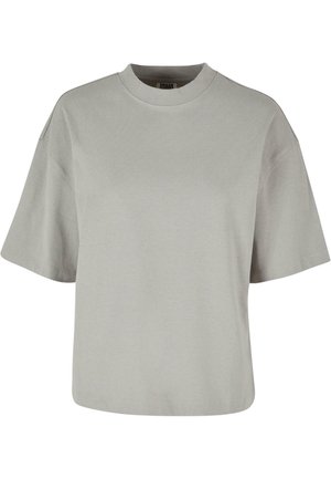 Grå kortärmad t-shirt med rund hals, tillverkad av mjukt bomullsmaterial, med avslappnad passform och minimala sömdetaljer.