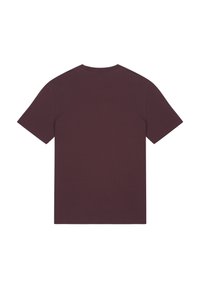 Bordeaux T-shirt met korte mouwen en een ronde hals, van een gladde stof met een eenvoudige, minimalistische uitstraling zonder patronen of accenten.