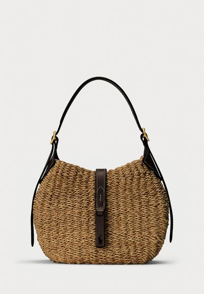 Polo Ralph Lauren POLO ID RAFFIA SMALL SHOULDER BAG - Rokassoma - beige/chocolate