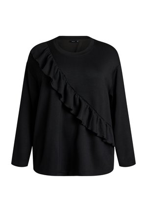 Zizzi, BLUSE AUS JERSEY MIT DIAGONALEM RÜSCHENDETAIL - Μπλούζα με μακριά μανίκια - schwarz