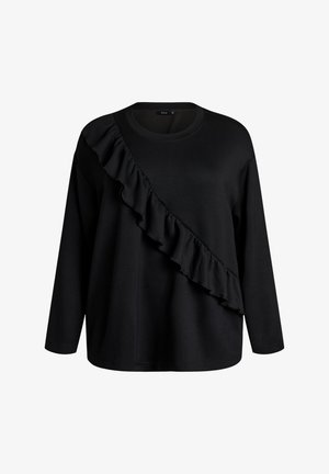 Zizzi, BLUSE AUS JERSEY MIT DIAGONALEM RÜSCHENDETAIL - Μπλούζα με μακριά μανίκια - schwarz