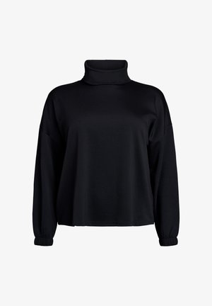 Must mustega kõrge kaelusega, pikad varrukad ja elastsed mansetid. Valmistatud pehmest kangast, millel on mugav lõige ja õmblusteta disain.