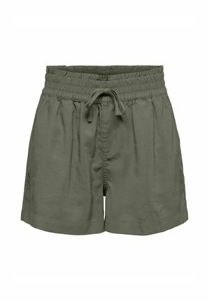 Olivengrønne afslappede shorts med elastisk talje og snøre, sidelommer og en løs, behagelig pasform.