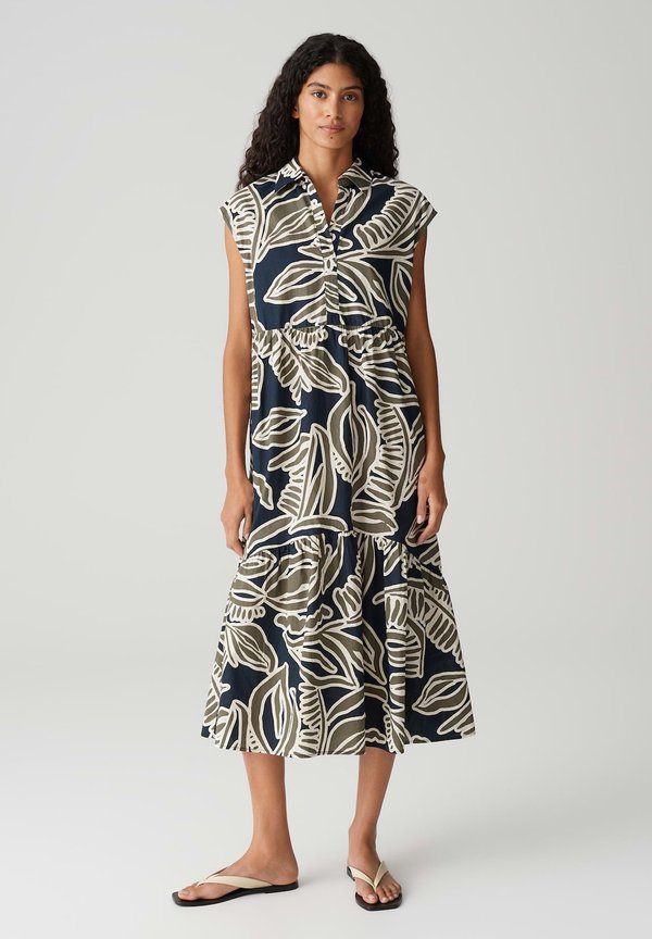 RELAXED FIT MIDI PRINT VOLANT - Blusenkleid - olive leaf