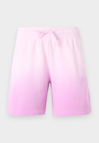 Σορτς ανοιχτό ροζ με διαβαθμισμένο χρώμα, ελαστική μέση με κορδόνι, λογότυπο Nike στο αριστερό πόδι, σε μονόχρωμο φόντο.