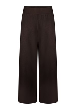 Schwarze, weit geschnittene Hosen mit elastischem Bund, geradem Schnitt und ohne sichtbare Taschen oder Verzierungen, auf einfachem Hintergrund dargestellt.