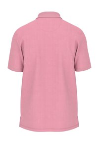 Rosa kortermet polo skjorte med klassisk krage, jevn tekstur og sidesplitter nederst for ekstra komfort og stil.