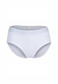 Culotte blanche pour femmes, avec une ceinture élastique douce portant le logo "Marc O'Polo" en gris clair. Tissu lisse sans coutures visibles.