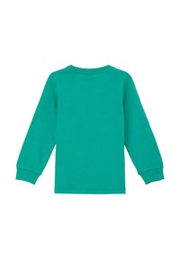 Langarm-T-Shirt in lebhaftem Teal, aus weicher Baumwolle. Hat einen Rundhalsausschnitt und schmal geschnittene Bündchen, mit einer glatten Textur und ohne Verzierungen.