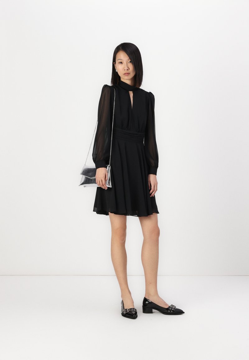 Abito Donna Nero Elegante Con Scollo A V E Maniche Lunghe - Vestito Seducente Per Serate - Foto 3