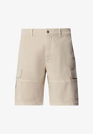 Beežid cargosärgid vööaasadega, esikinnitus nööp, tõmblukk, kaks küljele klapiga taskut ja õmmeldud põlvepaneelid.