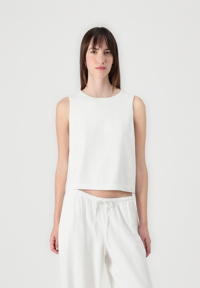Abercrombie & Fitch Tie-Back Linen-Blend Shell Top - Top - white