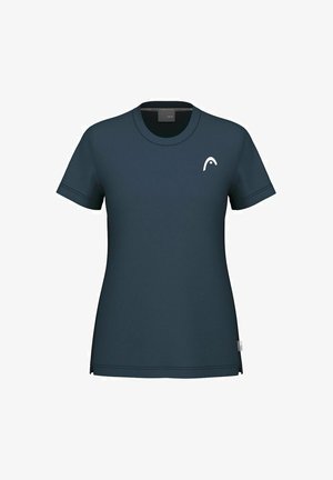 Maglietta a maniche corte blu navy realizzata in materiale morbido, con scollatura tonda e un piccolo logo bianco sul petto.