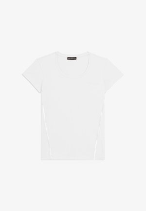 T-shirt bianca aderente a maniche corte con scollo rotondo e etichetta del marchio Freddy sul colletto interno.