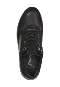 Schwarze Ledersneaker mit runder Zehenpartie, Schnürung vorne, Reißverschluss an der Seite und strukturierten Akzenten im Obermaterial.