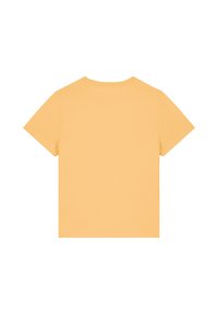 Geel ronde hals t-shirt gemaakt van katoen. Korte mouwen, effen kleur zonder patronen of accenten, gladde textuur en een ontspannen pasvorm.