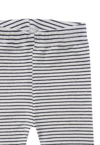 Striped leggings in soft cotton, featuring narrow navy and white horizontal stripes with an elastic waistband and no visible hardware.