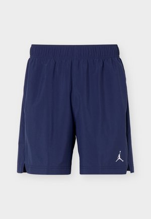 Marineblå atletikshorts med elastisk talje og lille hvid Jumpman-logo på venstre ben nederst.