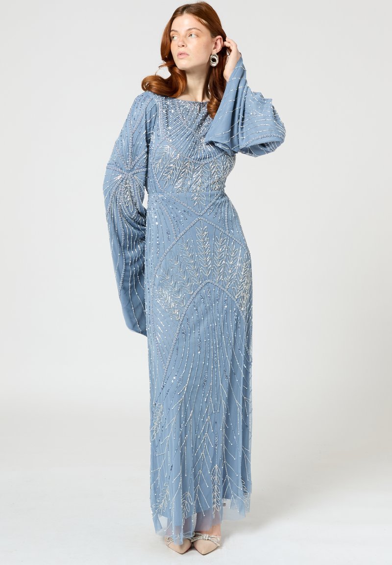 princess polly baby blue dress I know I want my bridesmaids to wear neutral champagne dresses, but not  sure what suit color to pair with them... help! 😅  #neutralbridesmaiddresses #weddingparty #bridalparty #groomsuit  #groomsmensuit #bridesmaiddresses #weddingplanning main image 0