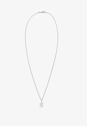Collier en argent présentant une fine chaîne et un petit pendentif en forme d'ancre orné d'une étoile. Fabriqué en métal avec une finition polie.