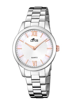 Sat na zapešću Silver Lotus od kvarca s rimskim brojevima i kazaljkama u boji ružinog zlata, brojčanikom od majčinog bisera te narukvicom od povezanih metalnih karika.