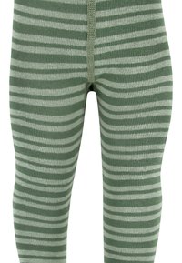 Zielono-białe legginsy w pasy, wykonane z miękkiej dzianiny, z dopasowanym krojem i bezszwową konstrukcją.