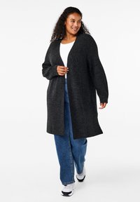 Zizzi FLASH MIT SCHLITZEN - Strickjacke - dark grey melange