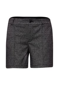 Czarno-białe szorty w kratę o wyrafinowanym kroju, z przednimi kieszeniami, zapięciem na guzik i subtelną fakturą w całej powierzchni.