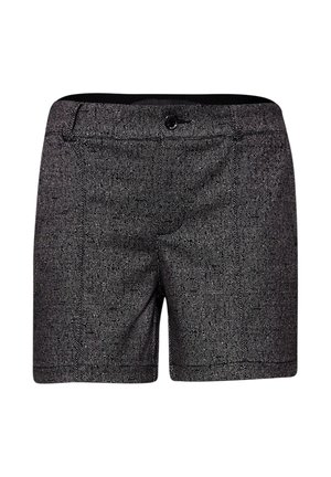Czarno-białe szorty w kratę o wyrafinowanym kroju, z przednimi kieszeniami, zapięciem na guzik i subtelną fakturą w całej powierzchni.