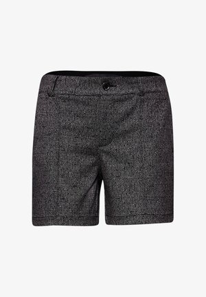 Czarno-białe szorty w kratę o wyrafinowanym kroju, z przednimi kieszeniami, zapięciem na guzik i subtelną fakturą w całej powierzchni.