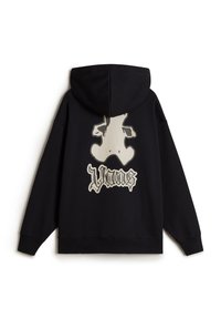 Schwarzer Hoodie mit einer großen Grafik eines Bären-Silhouettes und dem Text "Vans" in Weiß auf der Rückseite. Hergestellt aus weichem Stoff mit regulärer Passform.