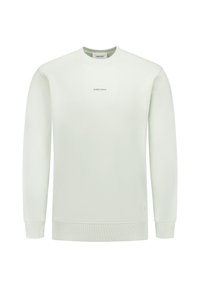 Lichtgroene sweatshirt gemaakt van zachte stof, met een ronde halslijn, lange mouwen, geribbelde manchetten en een klein "PURE PATH" logo op de borst.