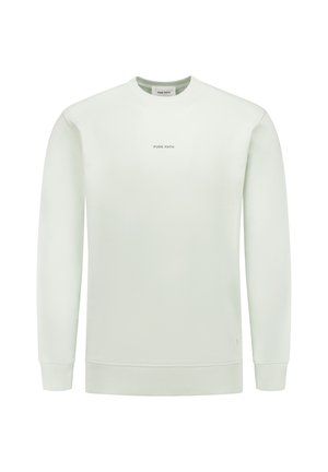 Light green sweatshirt made of soft fabric, featuring a round neckline, long sleeves, ribbed cuffs, and a small "PURE PATH" logo on the chest.