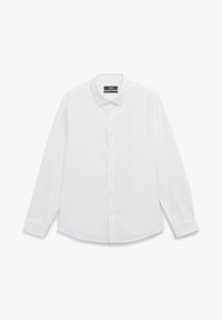 Witte lange mouwen knoopsluiting blouse met een puntige kraag, gemaakt van lichtgewicht stof, met vijf knopen en een gebogen zoom.