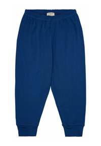 Blaue Sweatpants aus weichem Stoff, mit elastischem Bund und elastischen Bündchen an den Knöcheln. Schlichtes Design, keine Muster oder Akzente.