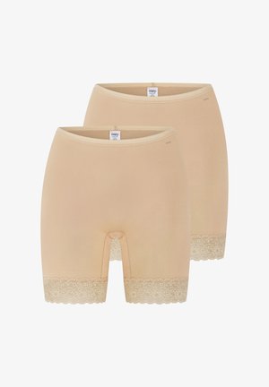 Nude katoenen shorts met een kantafwerking aan de zoom; heeft een aansluitend ontwerp en een elastische tailleband voor comfort. Verkocht in een verpakking van twee.